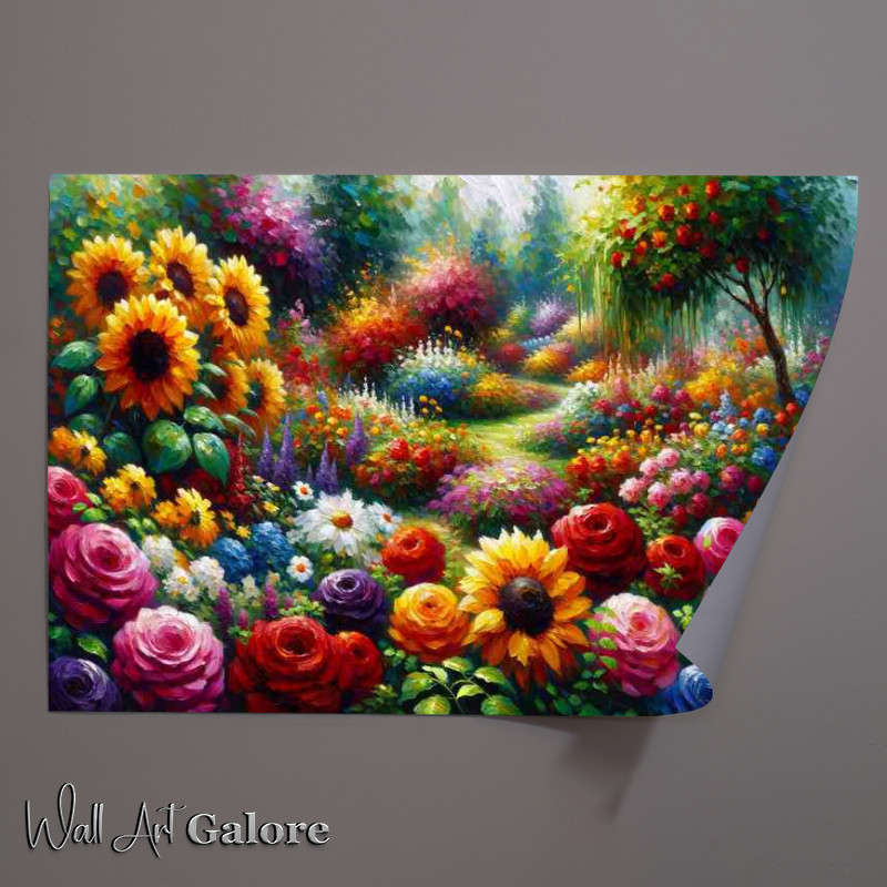 Buy Unframed Poster : (Summers Bounty A Vibrant Flower Garden in Oil Painting Style)