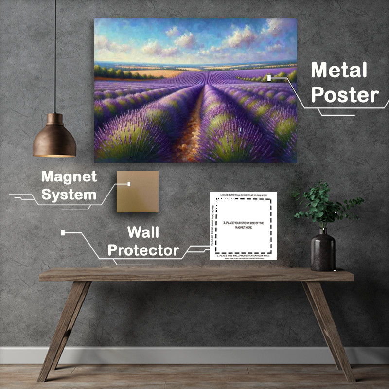 Buy Metal Poster : (Summers Harmony A Lavender Field in Oil Painting Style)