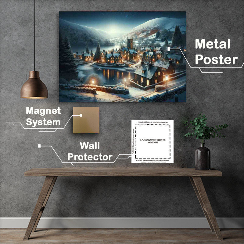 Buy Metal Poster : (Winters Glow A Snowy Night in a Lake District Village)