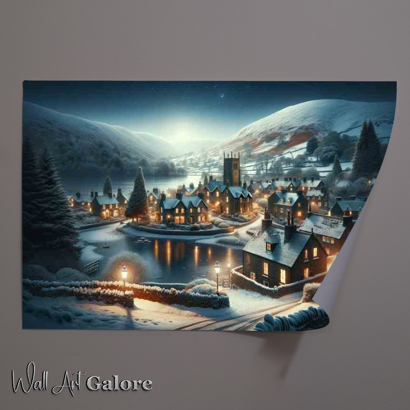Buy Unframed Poster : (Winters Glow A Snowy Night in a Lake District Village)