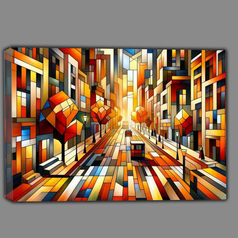 Buy Canvas : (Autumns Glow A City Street in Cubist Style)