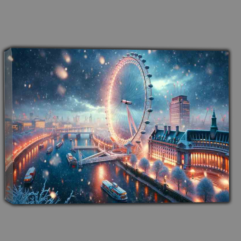 Buy Canvas : (Frosty Twilight Snowfall Over the London Eye)