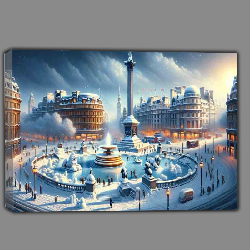 Buy Canvas : (Glacial Majesty A Snow Covered Trafalgar Square in London)