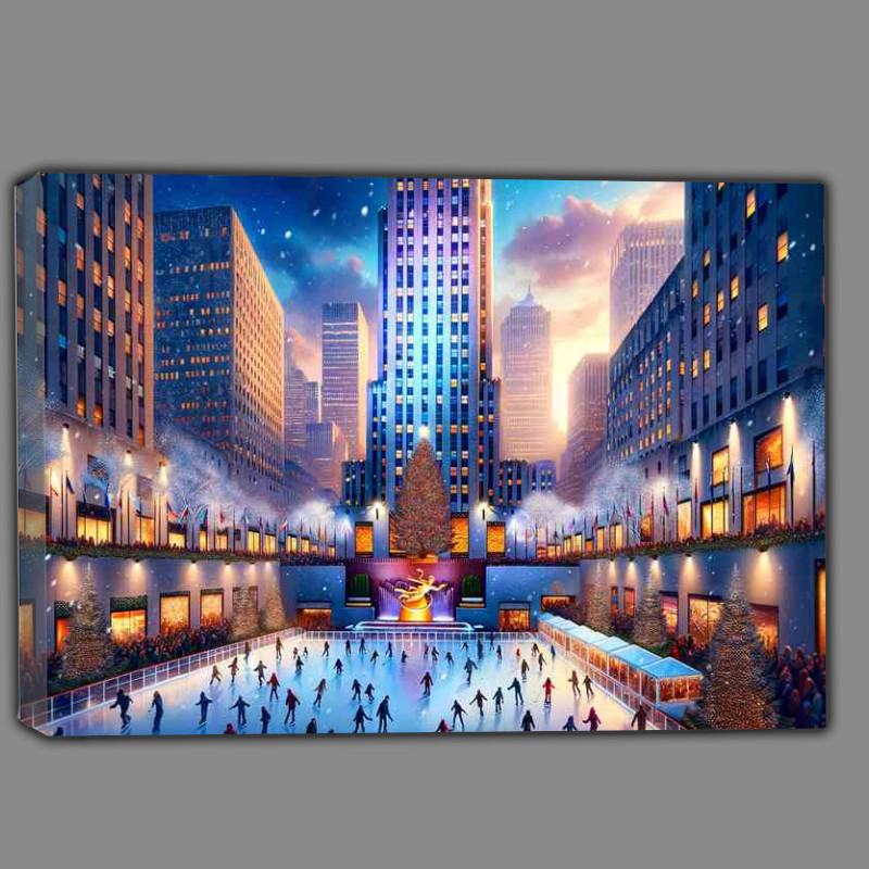 Buy Canvas : (Glistening Twilight Winter at the Rockefeller Center New York)