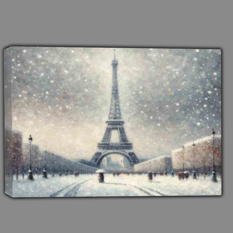 Buy Canvas : (Impressionist Winter Snowfall at the Eiffel Tower Paris)