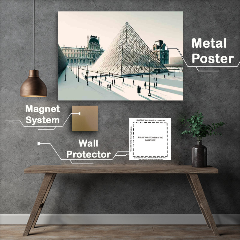 Buy Metal Poster : (Modernist Mood Winter at the Louvre Pyramid Paris)