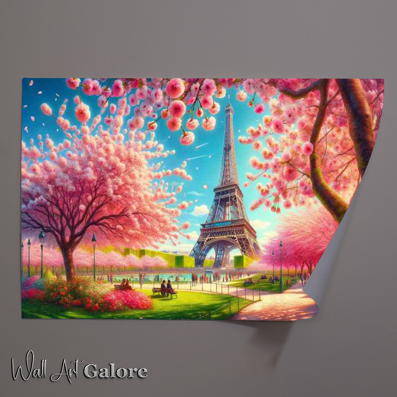 Buy Unframed Poster : (Springs Dance Blooming Cherry Blossoms near Eiffel Tower)