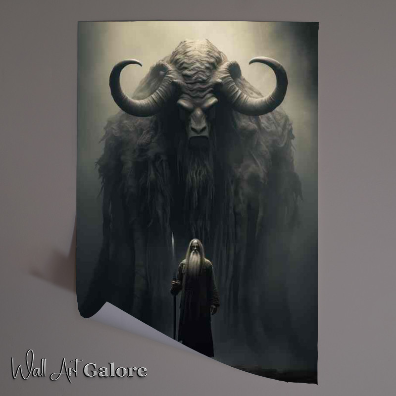 Buy Unframed Poster : (Old wizzard leading theimposing giant monstee to battle)