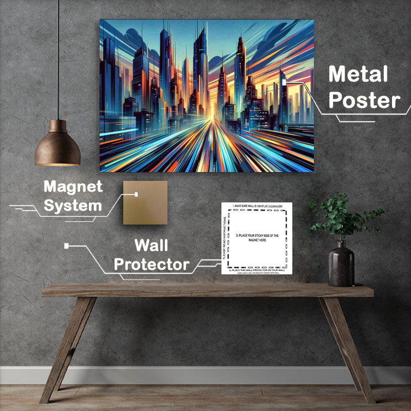 Buy Metal Poster : (Urban Rhythm Cityscape at Dusk)