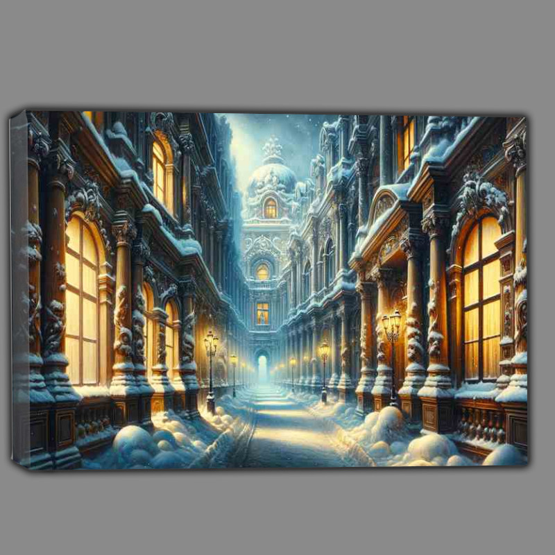 Buy Canvas : (Winters Hush A Snowy Alley in Baroque Style)
