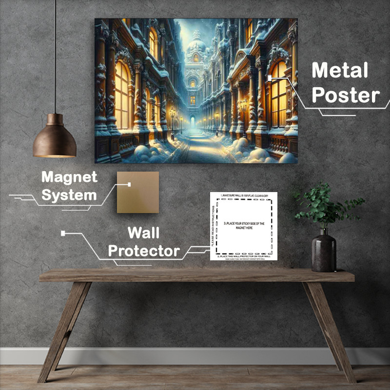 Buy Metal Poster : (Winters Hush A Snowy Alley in Baroque Style)