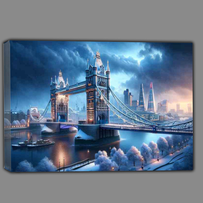 Buy Canvas : (Winters Majesty Snowy Evening at Tower Bridge London)