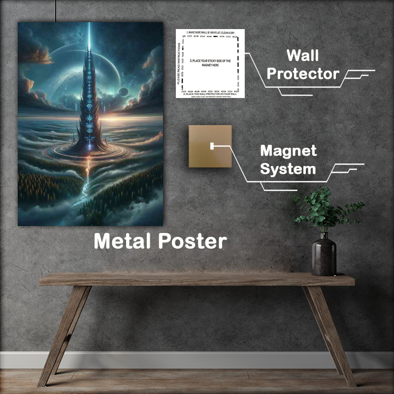 Buy Metal Poster : (A fantasy planet The scene captures a colossal tower)