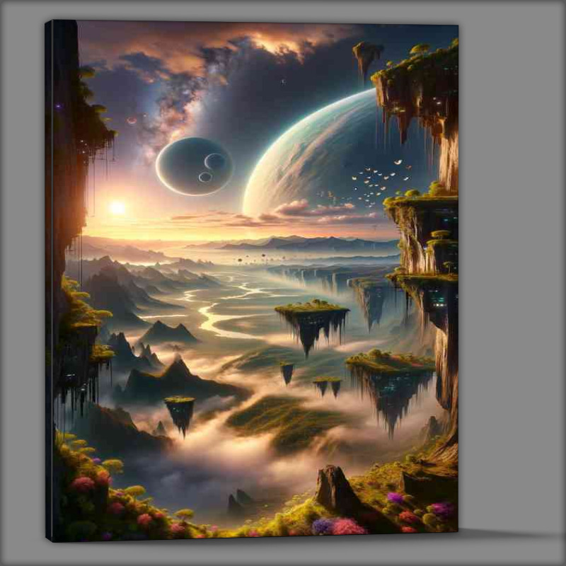 Buy Canvas : (A vertical view from a fantasy planet show casing green beauty)