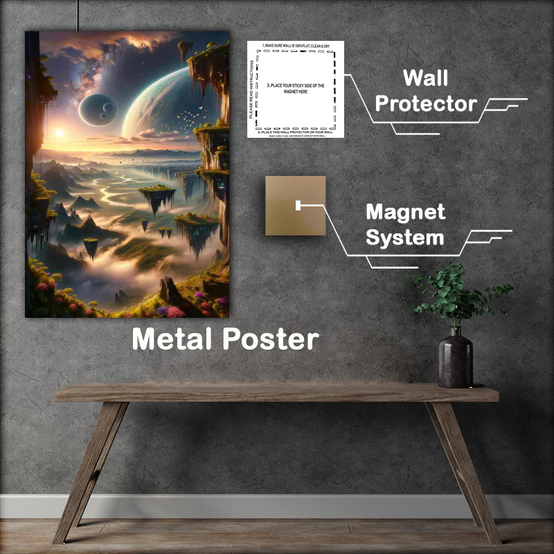 Buy Metal Poster : (A vertical view from a fantasy planet show casing green beauty)