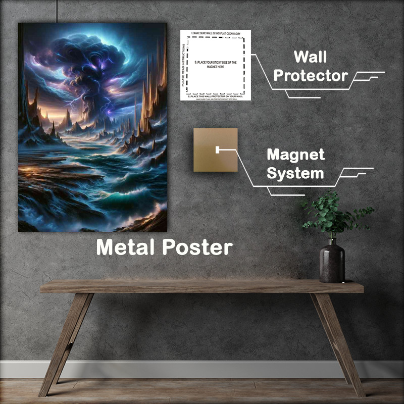 Buy Metal Poster : (A view from a fantasy planet captures an alien)