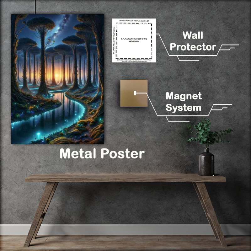 Buy Metal Poster : (A view from a fantasy planet depicting blue open rivers)