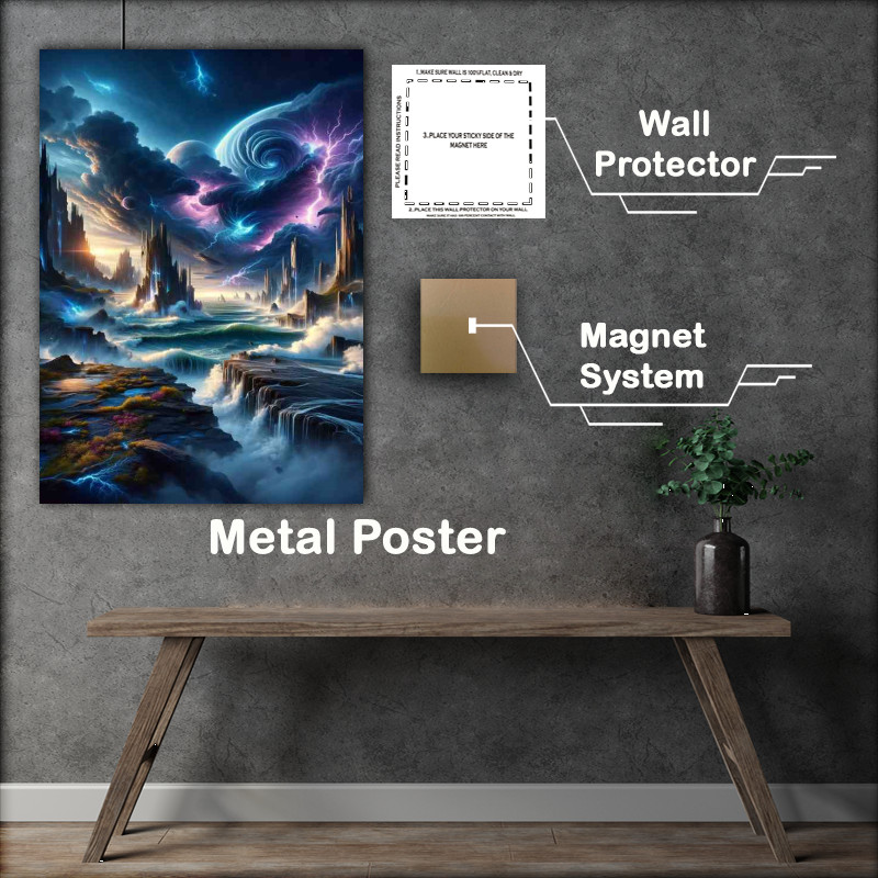 Buy Metal Poster : (Vertical view from a fantasy planet)