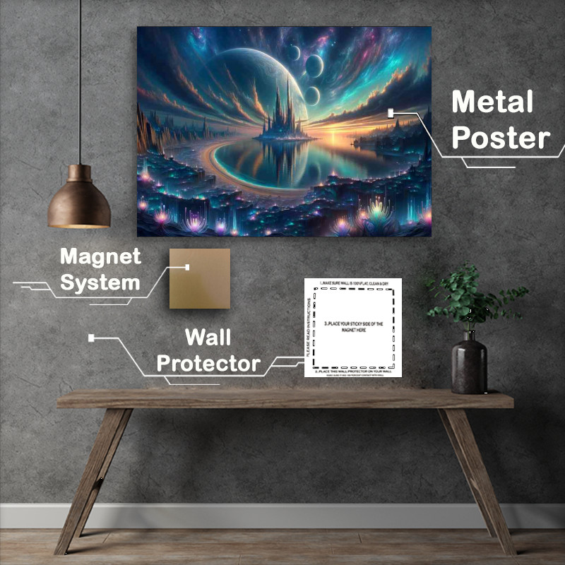 Buy Metal Poster : (A breathtaking fantasy castle a unique sky)