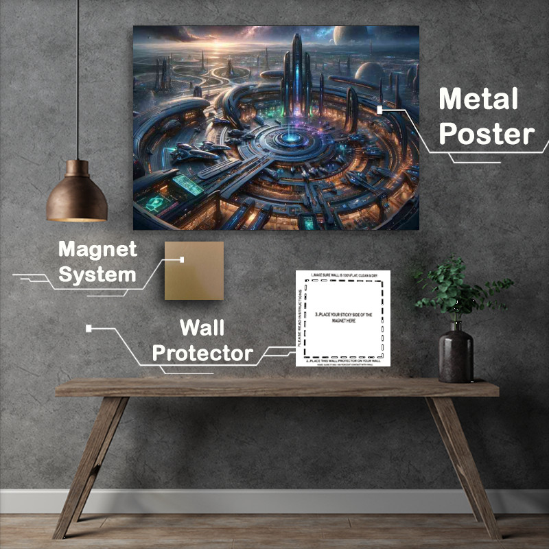 Buy Metal Poster : (A dramatic view from a fantasy planet futuristic arena)