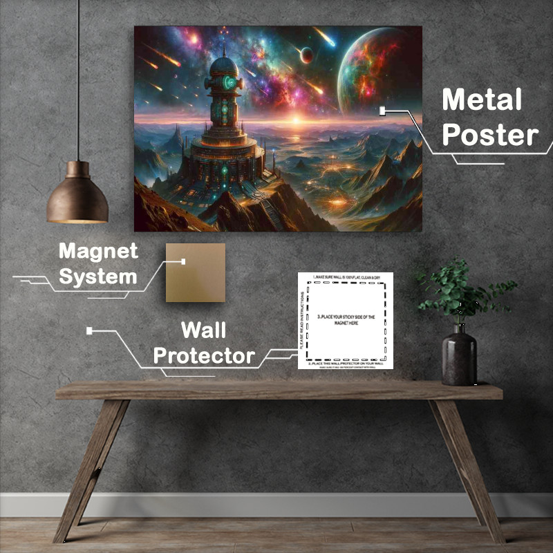 Buy Metal Poster : (A dramatic view from a fantasy planetwith a ancient alien outpost)