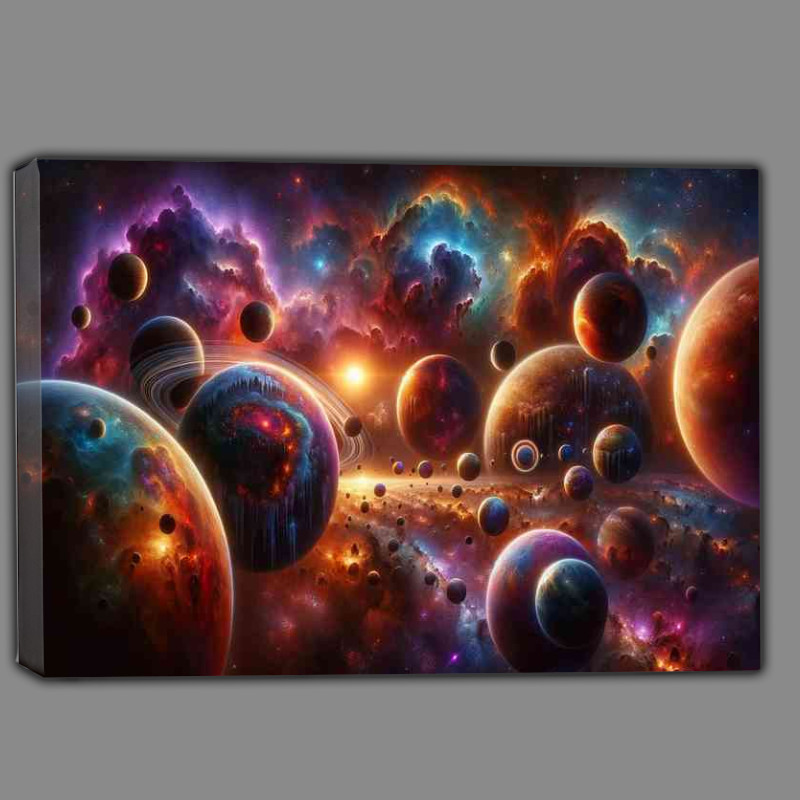 Buy Canvas : (A fantastical space scene includes an array of mixed planets)