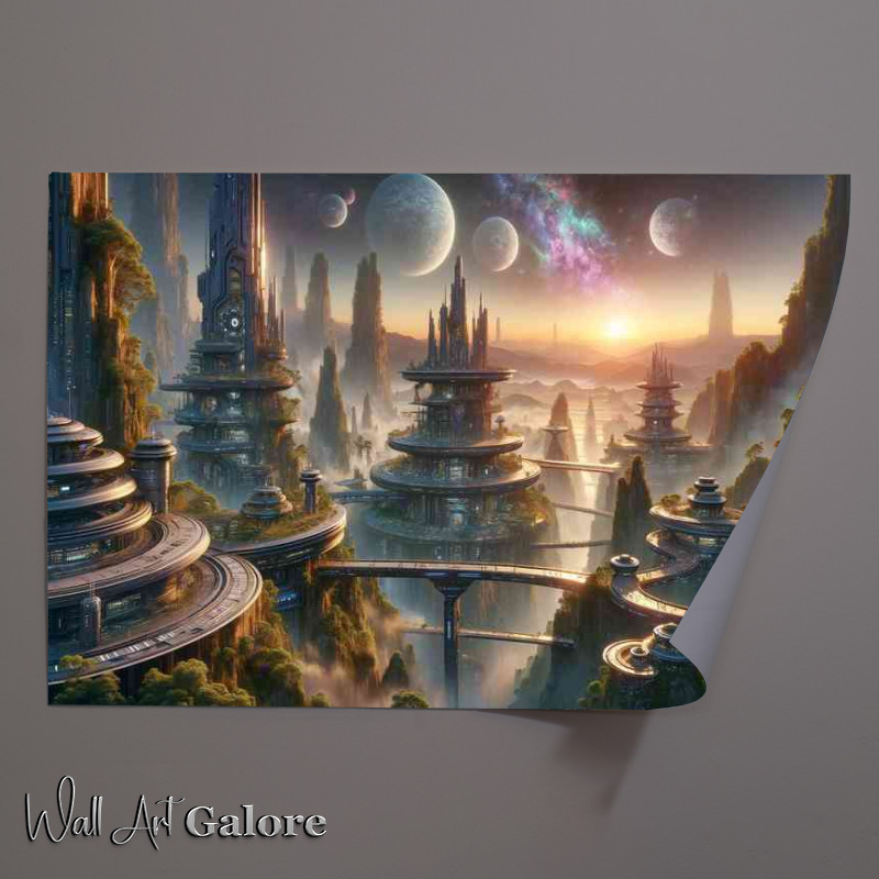 Buy Unframed Poster : (A fantasy planet The scene depicts an alien city at dawn)