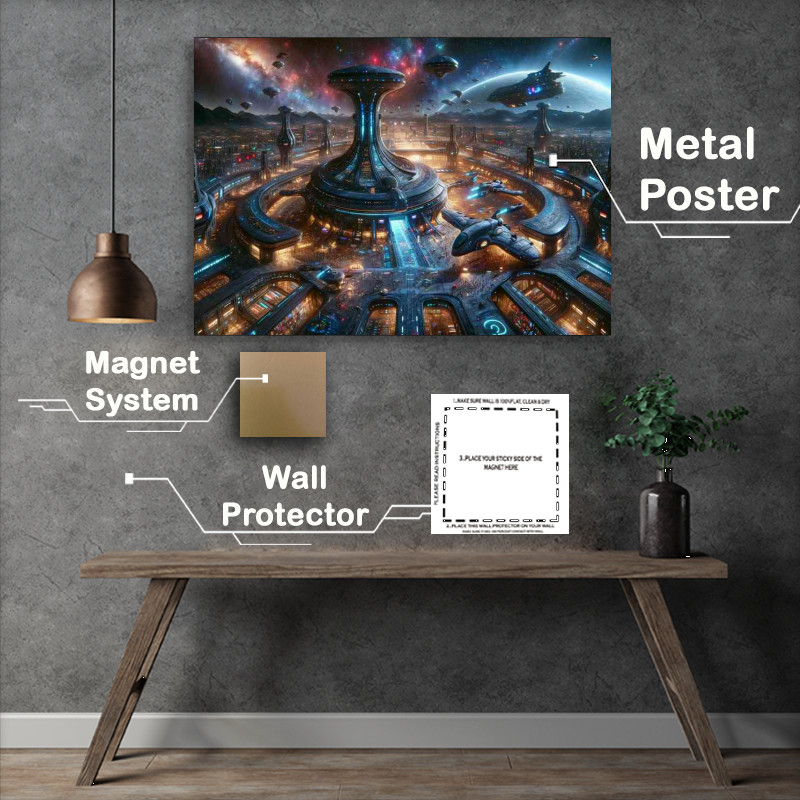 Buy Metal Poster : (A fantasy planet depicts a large futuristic settlement)