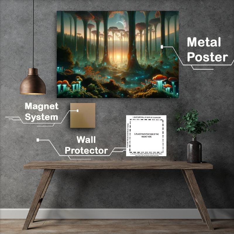 Buy Metal Poster : (A fantasy planet illuminated mushrooms)
