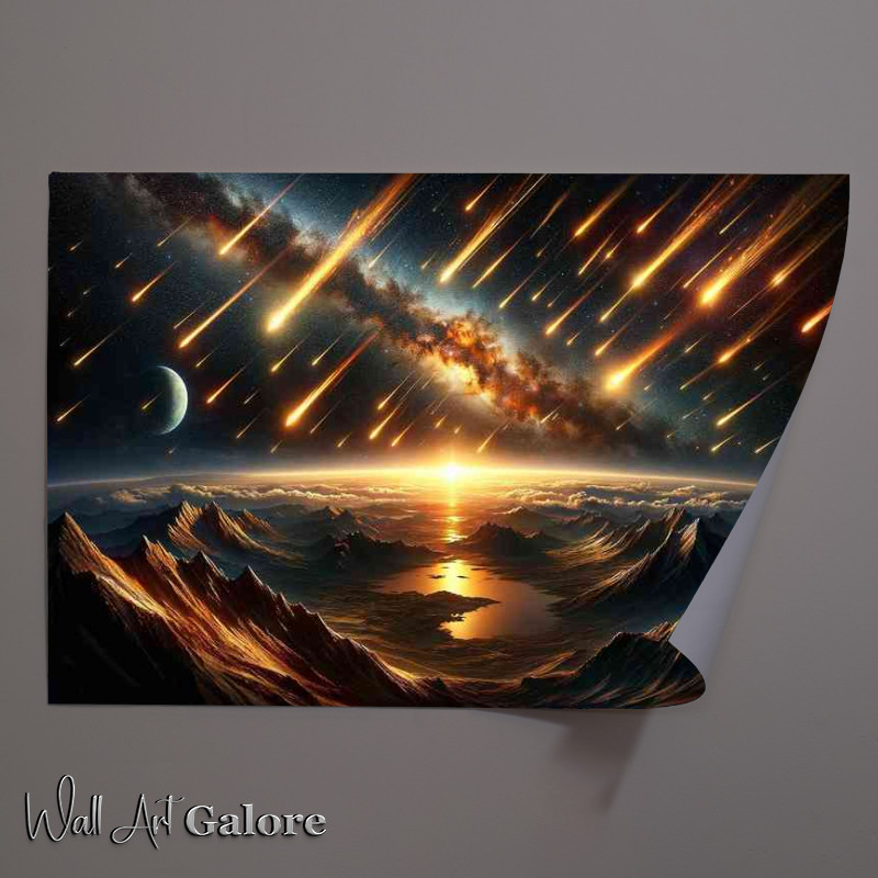 Buy Unframed Poster : (A fantasy space scene where a meteor shower illuminates the night sky)