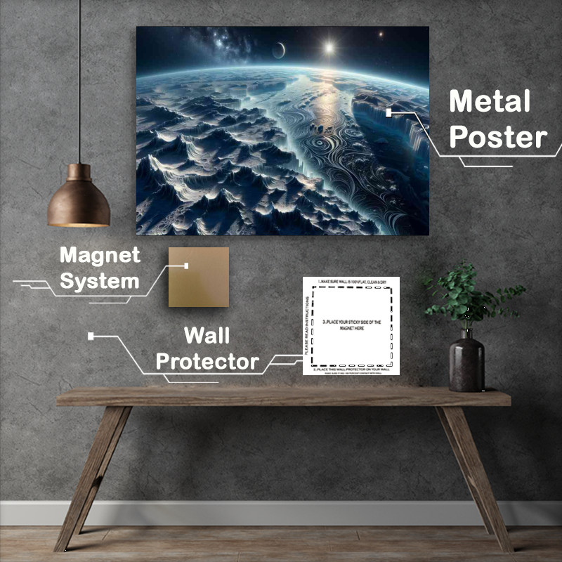 Buy Metal Poster : (A magnificent view from space of a fantasy planet's polar region)
