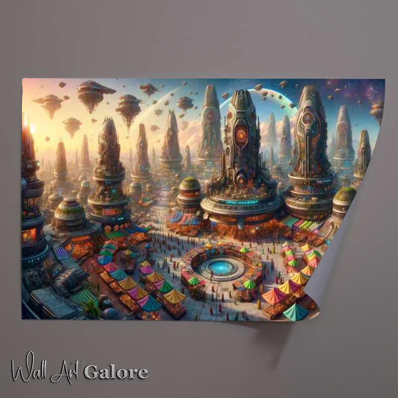 Buy Unframed Poster : (A panoramic view from a fantasy planet a vibrant alien market)