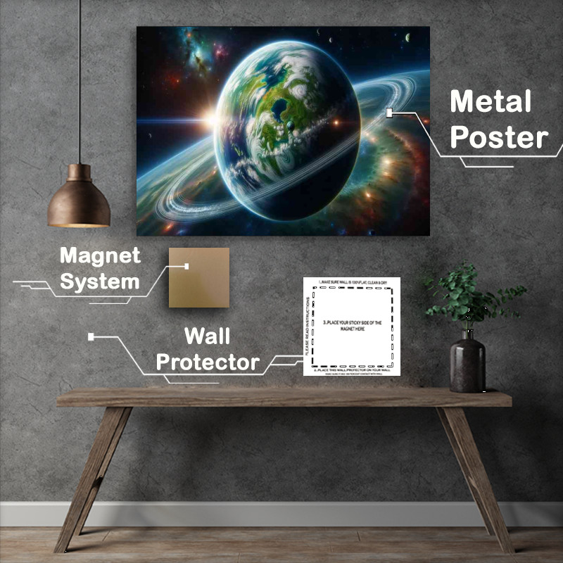 Buy Metal Poster : (A serene view of a fantasy planet from space)