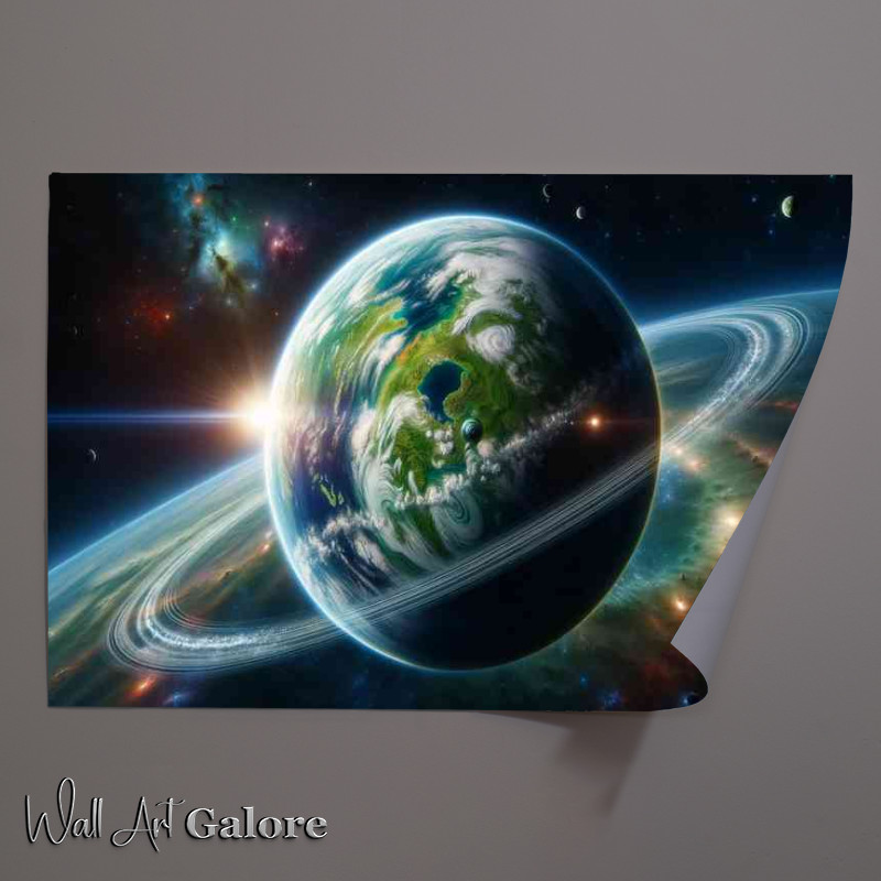 Buy Unframed Poster : (A serene view of a fantasy planet from space)
