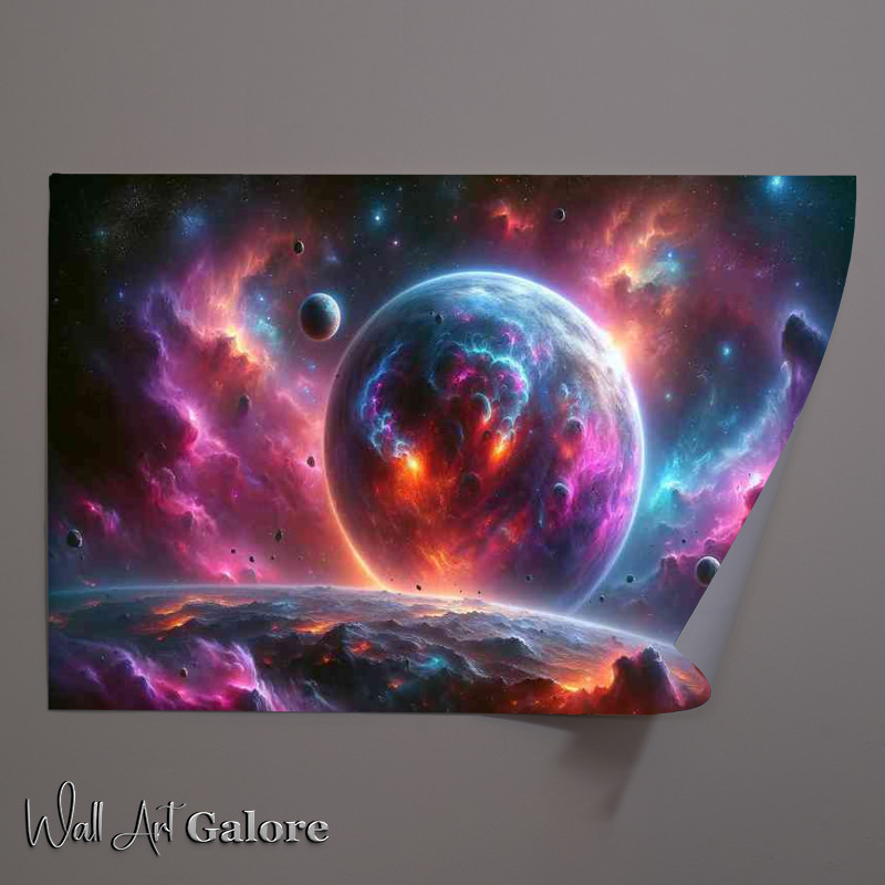 Buy Unframed Poster : (A space fantasy planet surrounded by a colorful nebula)