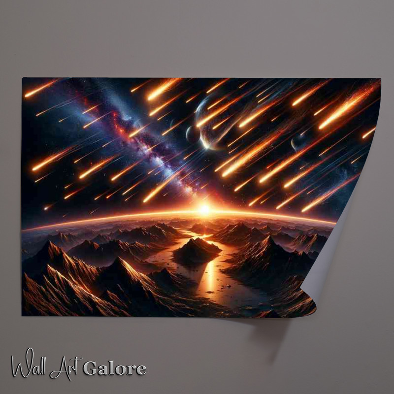 Buy Unframed Poster : (A space scene where a meteor shower illuminates the night sky)