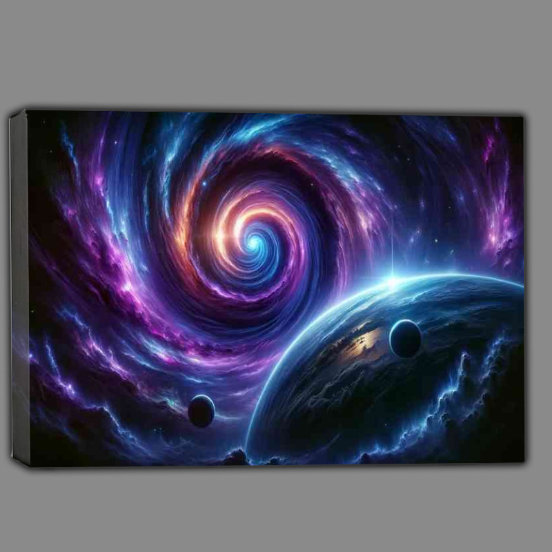 Buy Canvas : (A space scene with a massive space anomaly near a distant planet. The a)