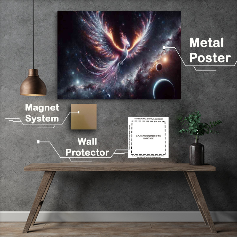Buy Metal Poster : (A unique space fantasy scene with focus on the white pheonix)