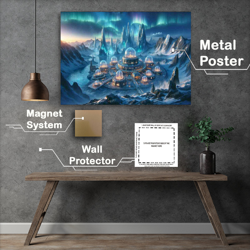 Buy Metal Poster : (A view from a fantasy planet an alien research centre)