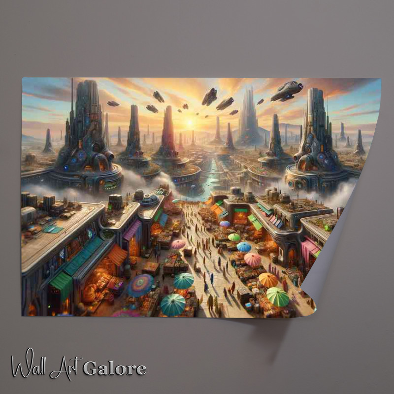 Buy Unframed Poster : (A view from a fantasy planet vibrant alien market)