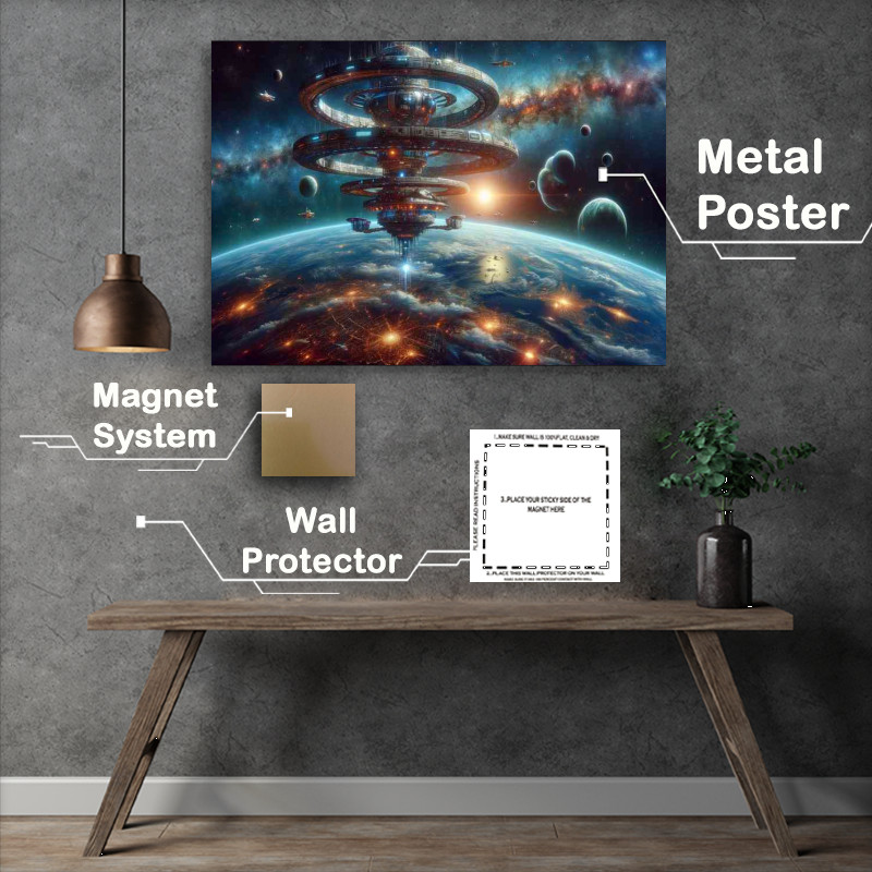 Buy Metal Poster : (A view from space near a fantasy planet)