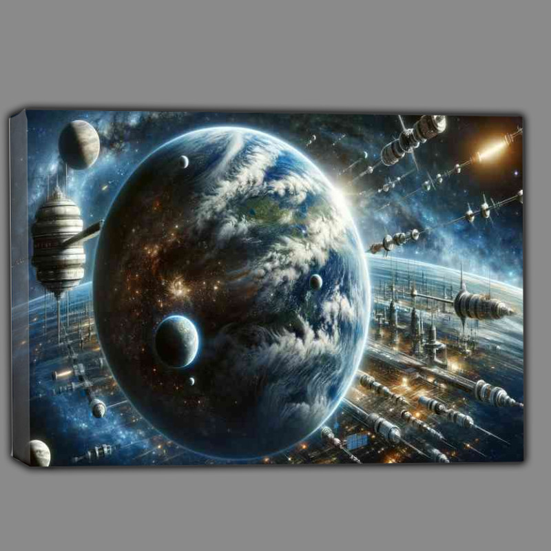 Buy Canvas : (A view of a fantasy planet from low orbit in space)