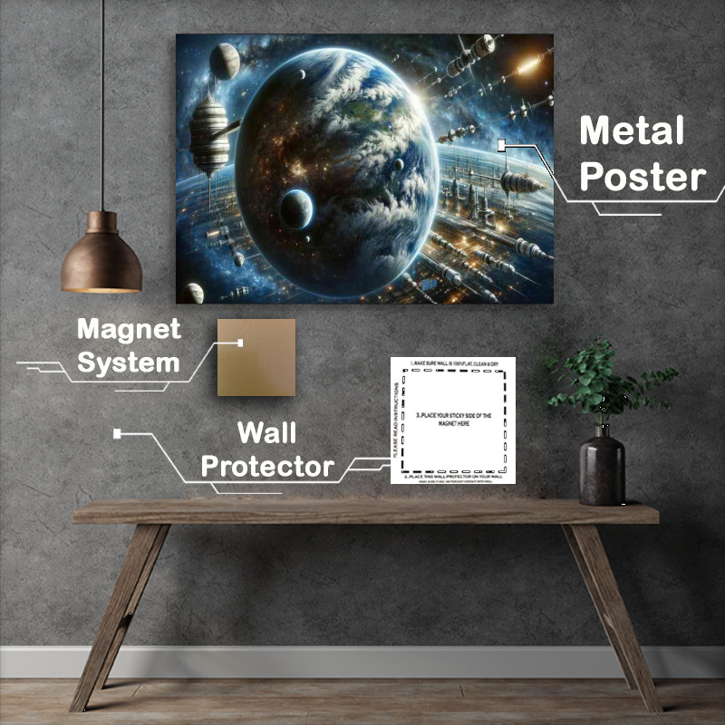 Buy Metal Poster : (A view of a fantasy planet from low orbit in space)