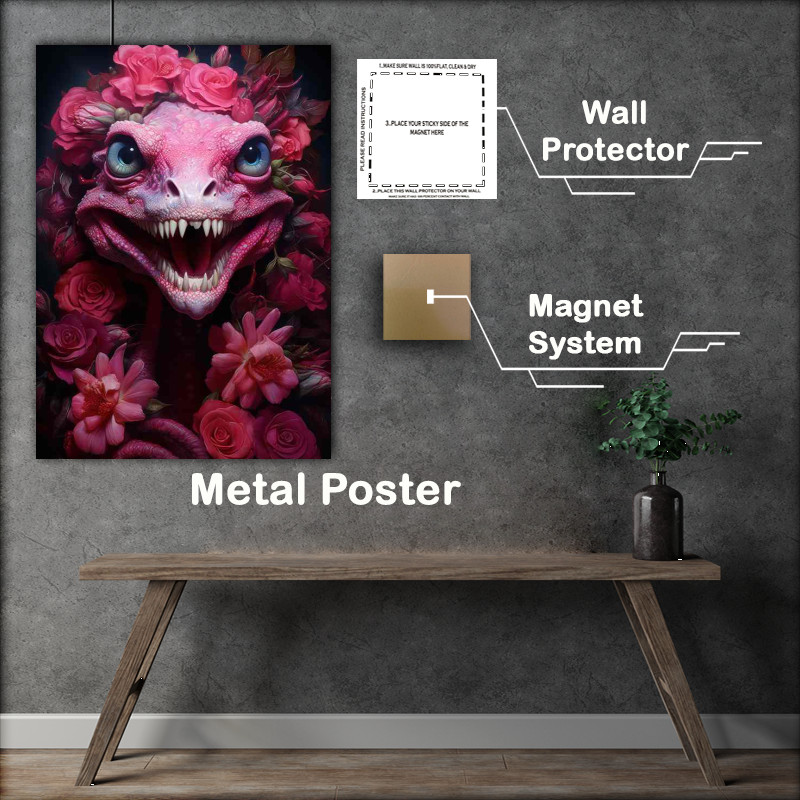 Buy Metal Poster : (Pink gummy lizard with pink tongue with pink lips)