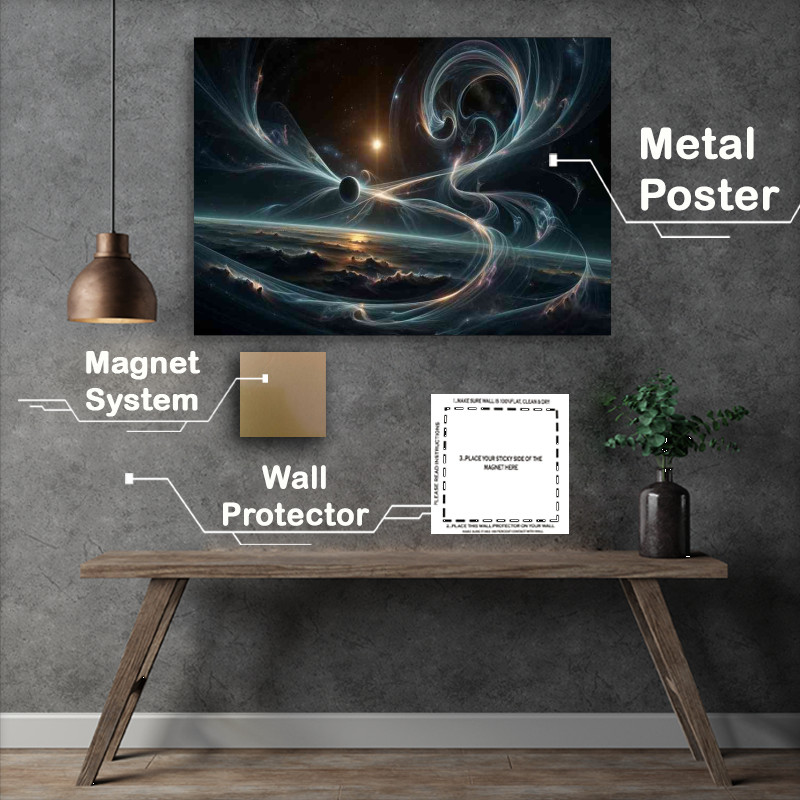 Buy Metal Poster : (Space fantasy scene with minimal planetary presence)