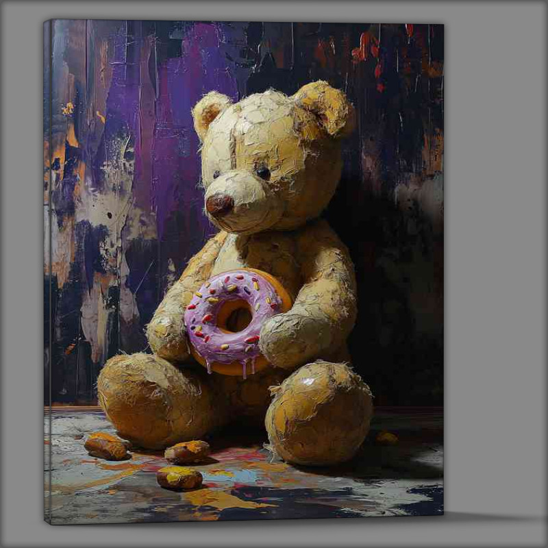 Buy Canvas : (A stuffed bear holding the donut)