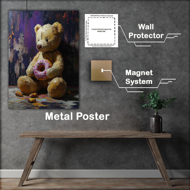 Buy Metal Poster : (A stuffed bear holding the donut)