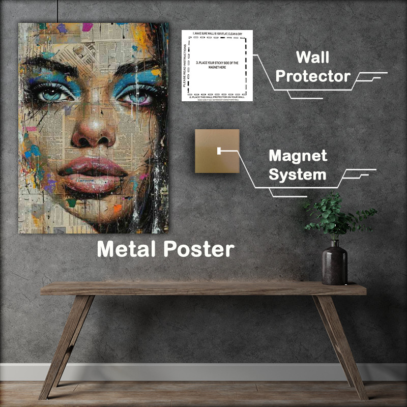 Buy Metal Poster : (A woman with blue eyes in paper art)
