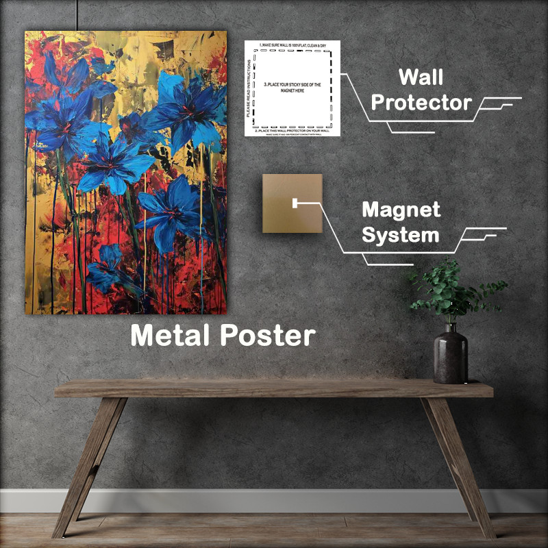 Buy Metal Poster : (Blue and red flowers in bloom art)