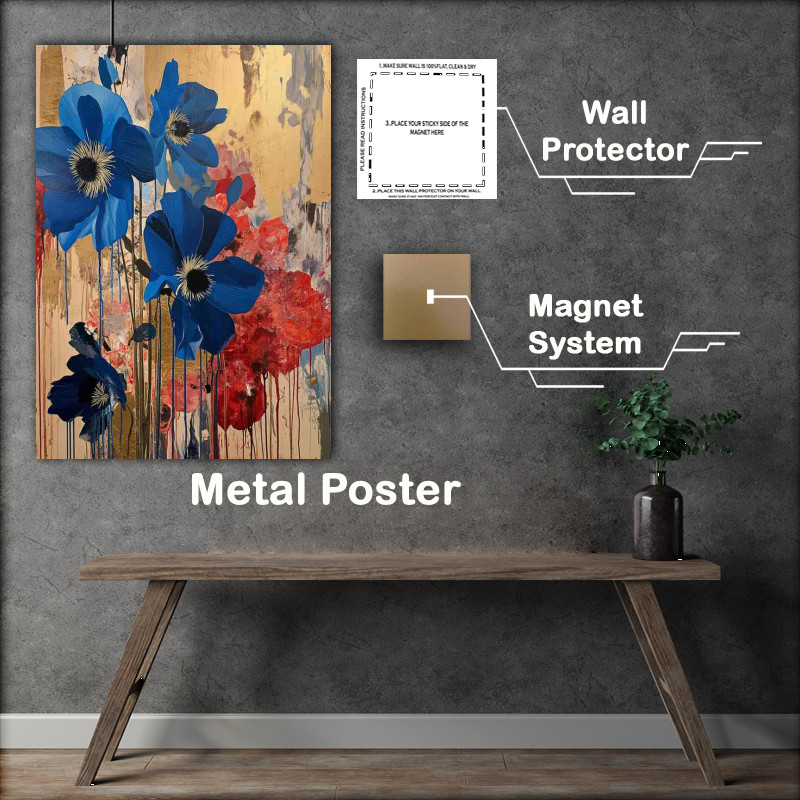 Buy Metal Poster : (Blue flowers in bloom street art)